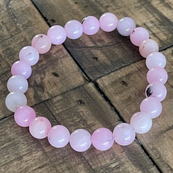 8mm Pink Cherry Blossom Jasper Stretch Bracelet - Picture 2 of 4